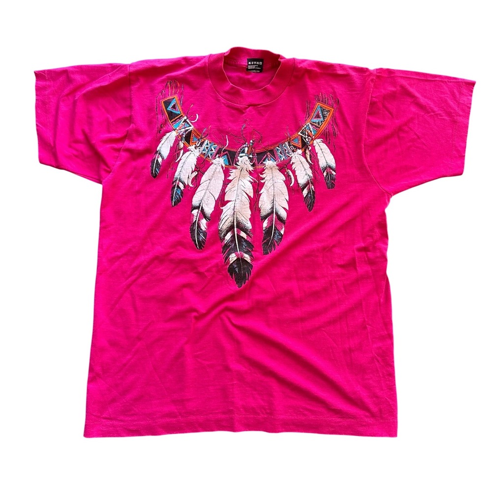 Vintage 90s‎ Fruit of the Loom Best Pink Feather Graphic T-Shirt Single Stitch L